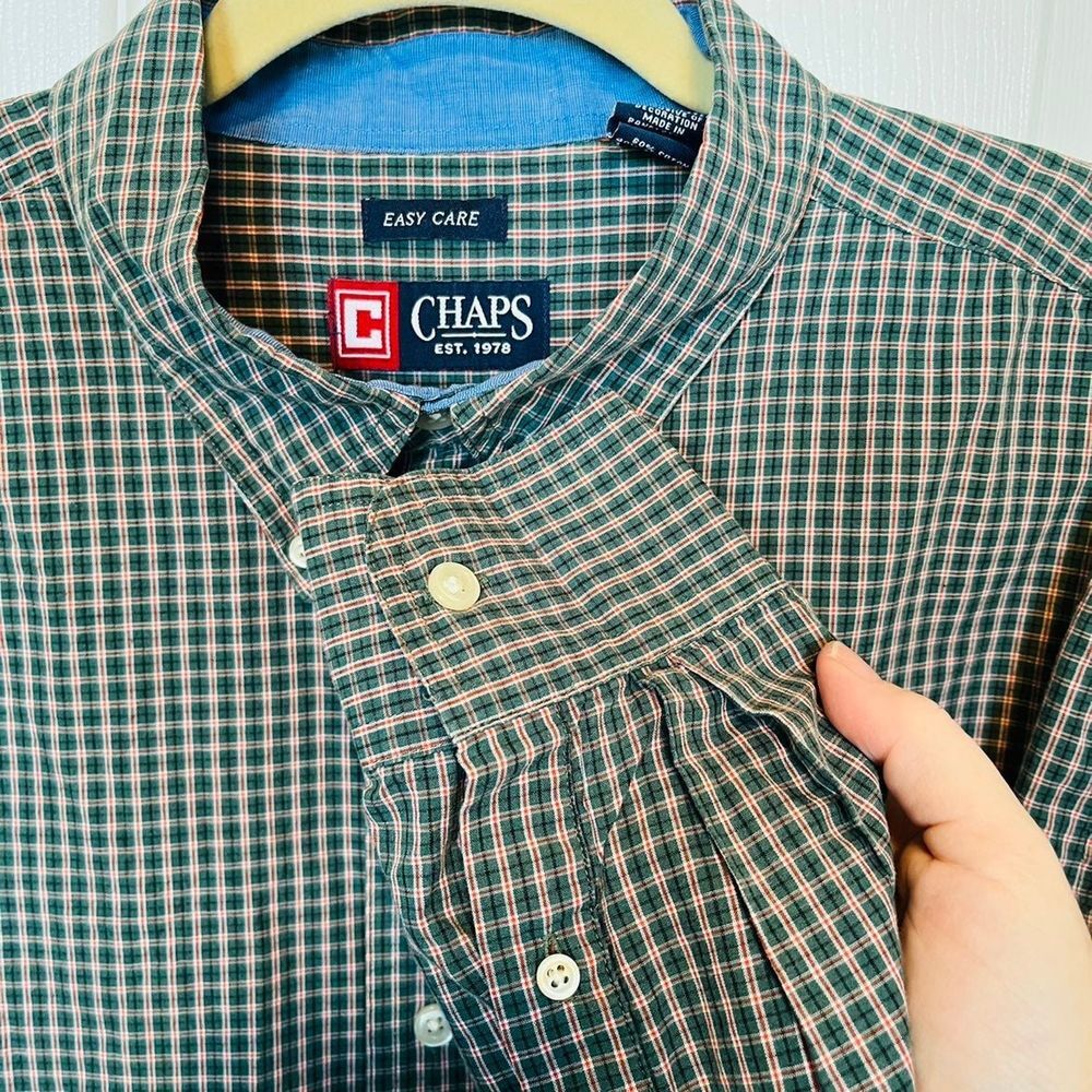 CHAPS EASY CARE MEN'S XL EXTRA LARGE GREEN AND RED PLAID